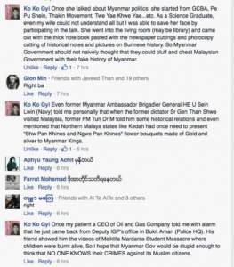 U Aung Tin’s FB post Screen Shots of my comments