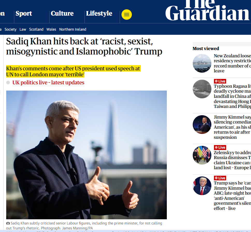 Sadiq Khan hits back at ‘racist, sexist, misogynistic and Islamophobic’ Trump