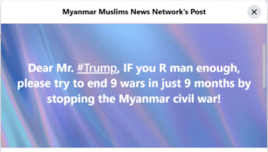 President #Trump should try to end 9 wars in just 9 months by stopping the Myanmar civil war